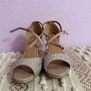 Women’s Gold Beaded Strappy Platform Heels